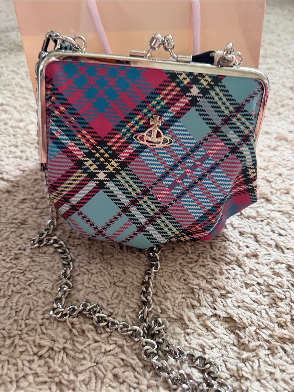 Vivienne Westwood Multicolor Plaid Mini Crossbody with Gold Orb
